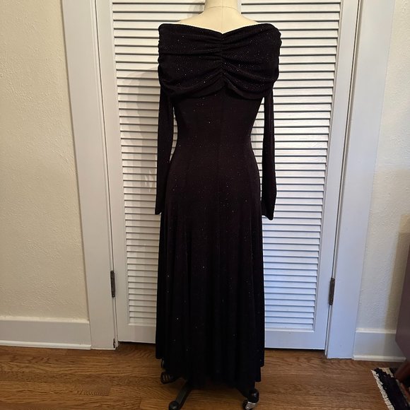 VINTAGE 1990s MODA INT'L L/S FORMAL DRESS. BLACK W MULTI GLITTER. SZ MEDIUM. - Picture 5 of 11